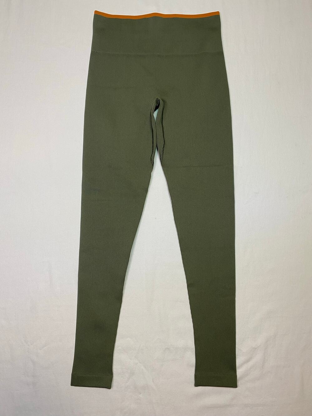 Outdoor Voices Women's S Seamless Rib 7/8 Leggings Green Orange Yoga Running